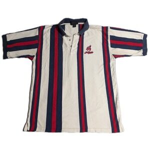 Cleveland Indians Polo Shirt Mens L Antigua Chief Wahoo Striped MLB Baseball